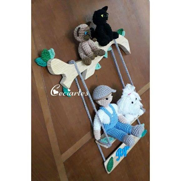 Enfeite de porta de maternidade Menino e seus pets