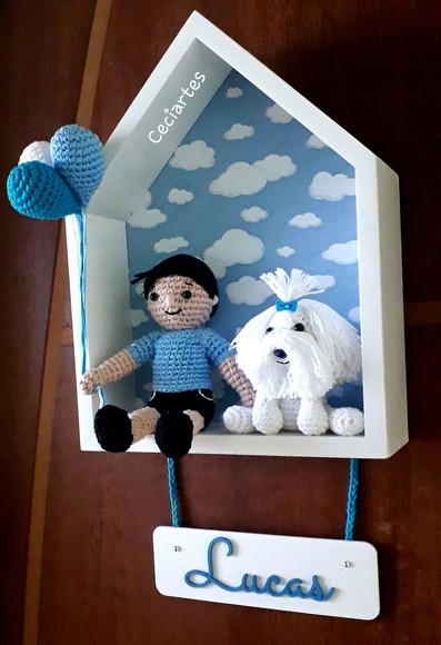Enfeite de porta de maternidade Casinha Menino e seu cãozinho