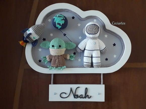 Enfeite Porta De Maternidade Astronauta e  Baby Yoda