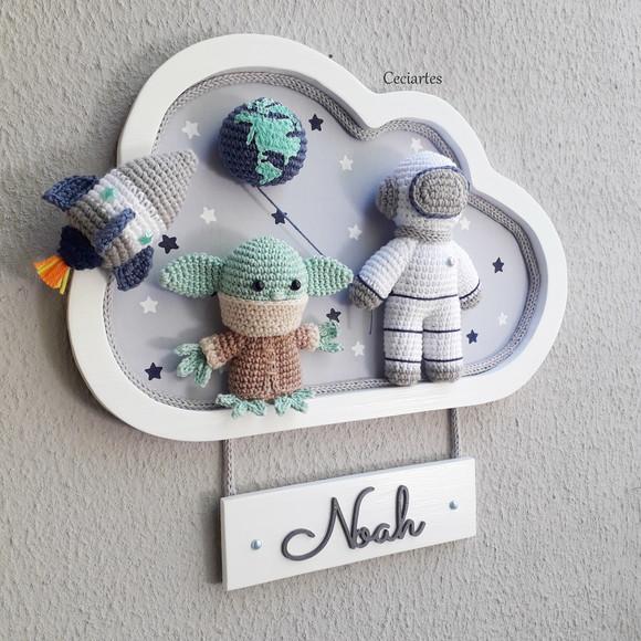 Enfeite Porta De Maternidade Astronauta e  Baby Yoda