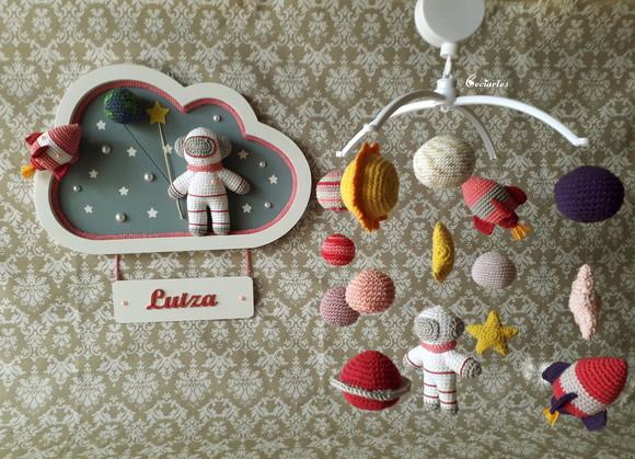 kit Porta Maternidade + Móbile musical Astronauta