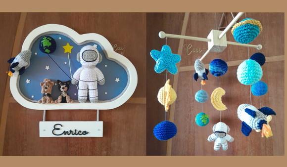 Kit Porta Maternidade Astronauta com 2 Pets +  Móbile Astronauta