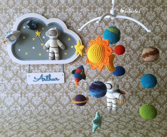 Kit Porta Maternidade + Móbile musical Astronauta Menino