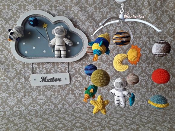 Kit Porta Maternidade + Móbile musical Astronauta Menino