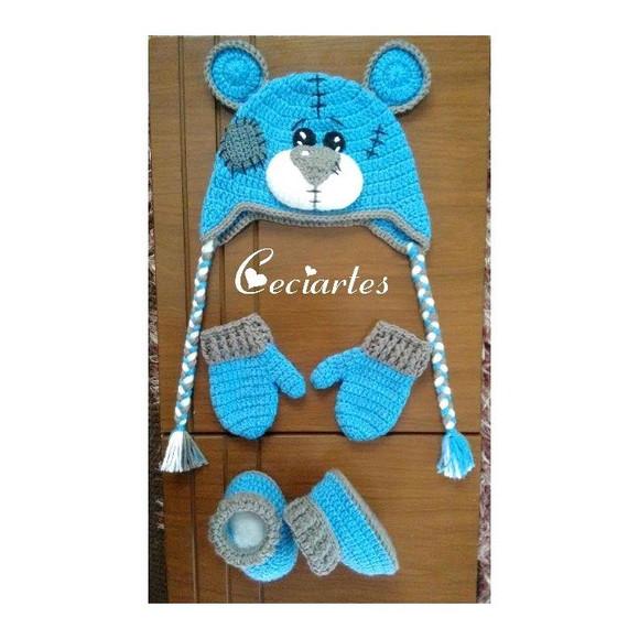 Kit infantil Touca , luva e Pantufa botinha de crochê