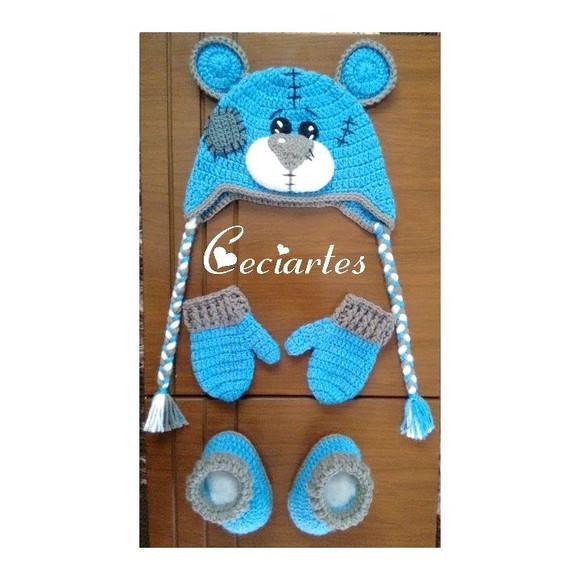 Kit infantil Touca , luva e Pantufa botinha de crochê