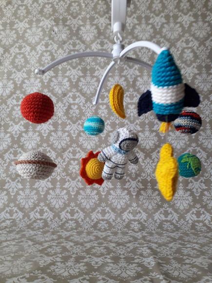 Móbile Astronauta amigurumi Musical 10 Peças