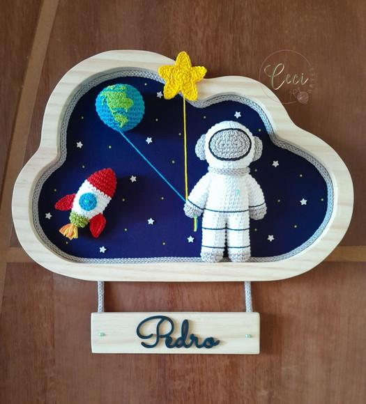Porta Maternidade Astronauta- Nuvem em Pinus