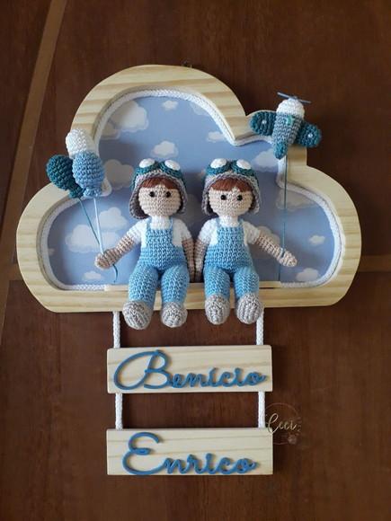 Porta Maternidade Irmãos Gêmeos Amigurumi