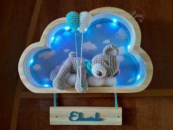 Porta Maternidade Ursinho Dorminhoco nuvem com Led