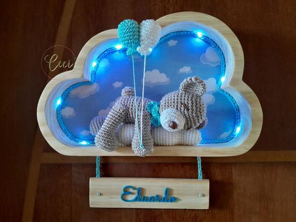 Porta Maternidade Ursinho Dorminhoco nuvem com Led