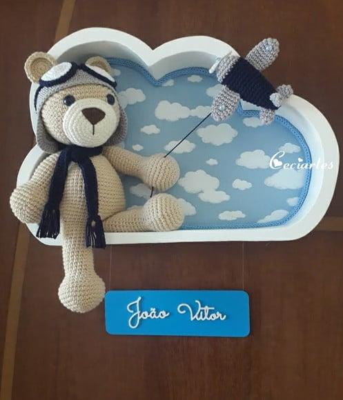 Porta maternidade Urso Aviador com Avião