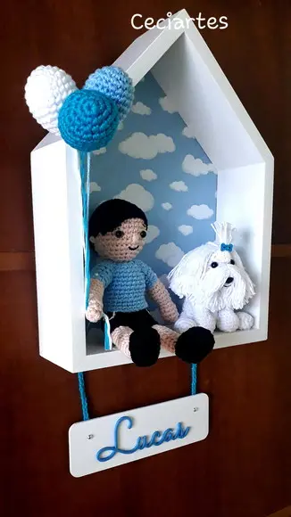 Enfeite de porta de maternidade Casinha Menino e seu cãozinho