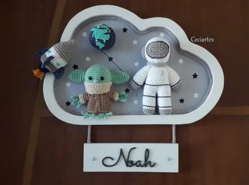 Enfeite Porta De Maternidade Astronauta e  Baby Yoda