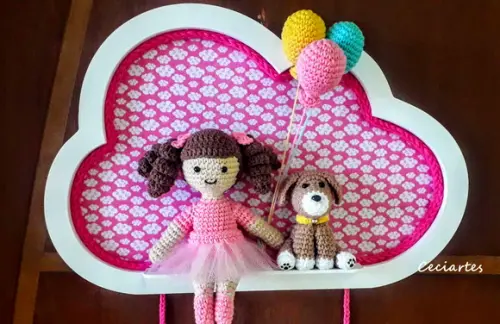 Enfeite de porta maternidade Menina Bailarina e seu cãozinho