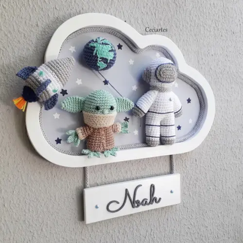 Enfeite Porta De Maternidade Astronauta e  Baby Yoda