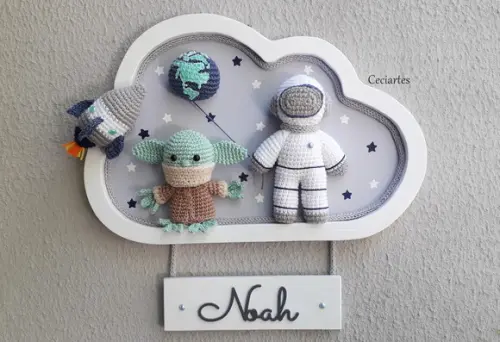 Enfeite Porta De Maternidade Astronauta e  Baby Yoda