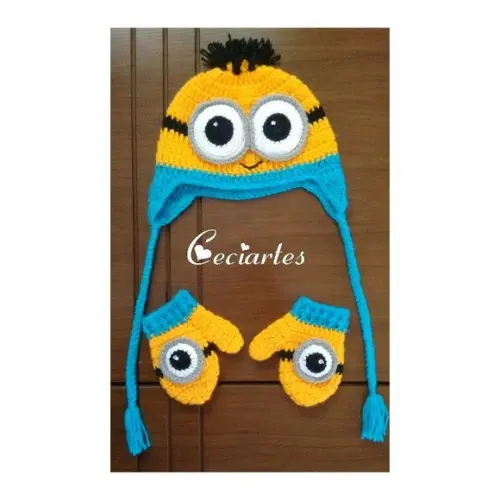 Kit Minions de Touca , Luva e Pantufa botinha