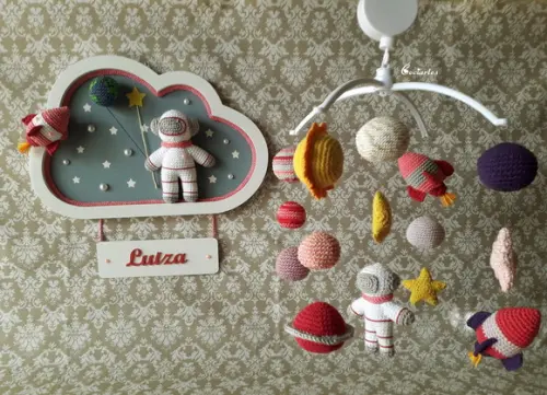 kit Porta Maternidade + Móbile musical Astronauta