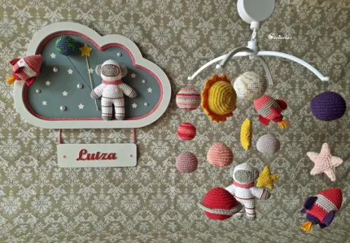 kit Porta Maternidade + Móbile musical Astronauta