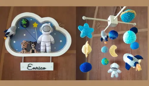 Kit Porta Maternidade Astronauta com 2 Pets+ Móbile Astro