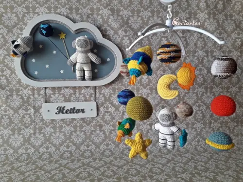 Kit Porta Maternidade + Móbile musical Astronauta Menino