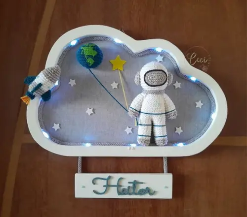 Kit Porta Maternidade Astronauta com Led +móbile Musical