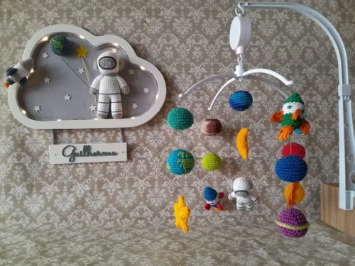 Kit Porta Maternidade Astronauta com Led +móbile Musical