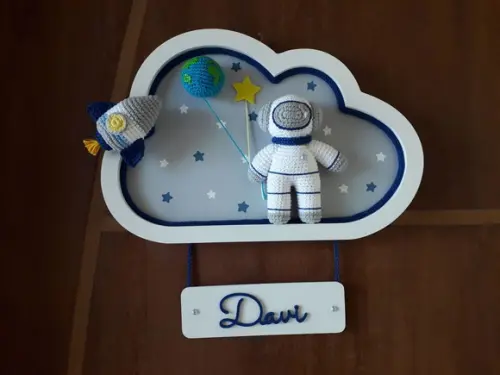 Kit Porta Maternidade+ Cabideiro + Prende Cortina Astronauta