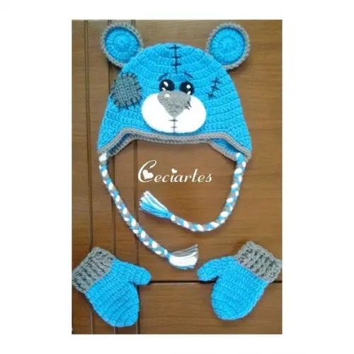 Kit infantil Touca , luva e Pantufa botinha de crochê