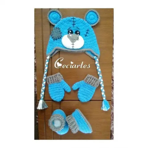 Kit infantil Touca , luva e Pantufa botinha de crochê