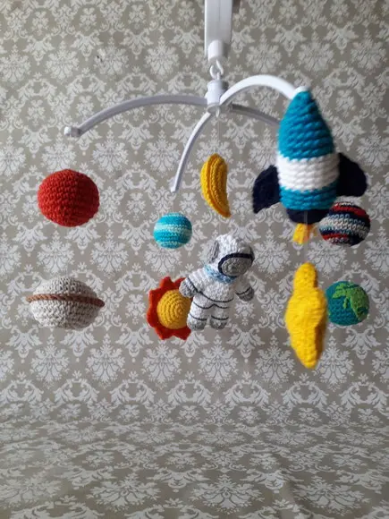 Móbile Astronauta amigurumi Musical 10 Peças