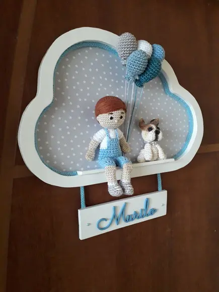 Porta Maternidade Menino com Balões e Seu Cãozinho