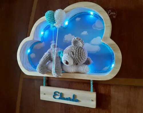 Porta Maternidade Ursinho Dorminhoco nuvem com Led