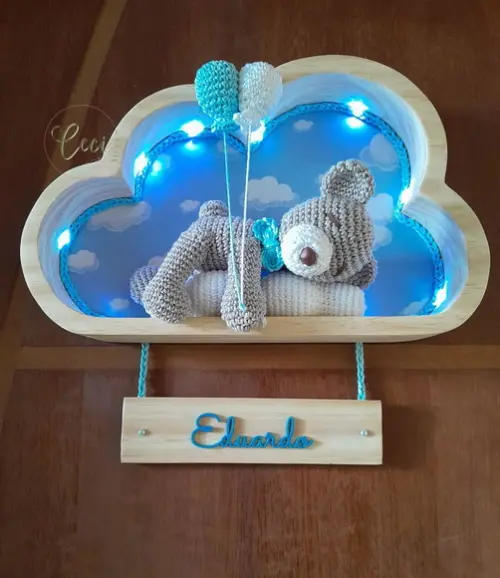 Porta Maternidade Ursinho Dorminhoco nuvem com Led