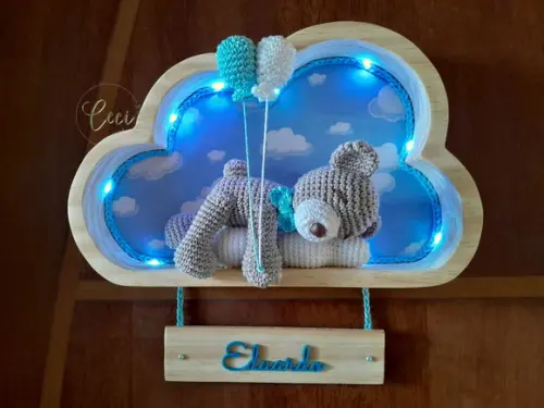 Porta Maternidade Ursinho Dorminhoco nuvem com Led