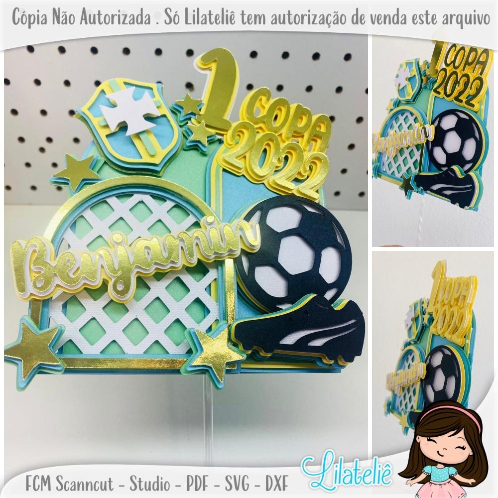 Arquivo topo de bolo em camada copa do mundo - verde e amarelo