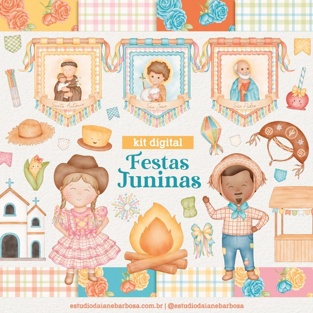 Kit Digital Festas Juninas - Cliparts em aquarela
