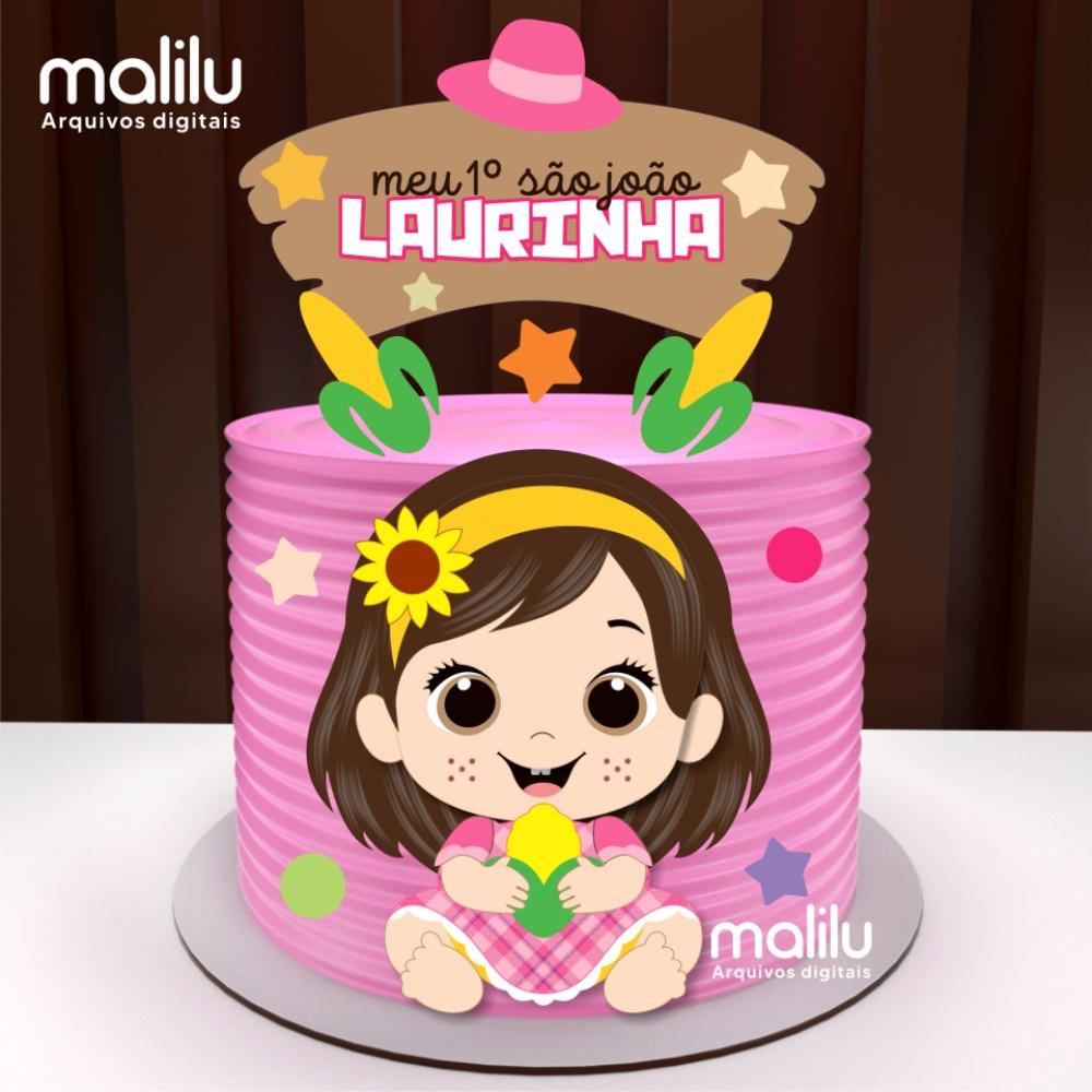 Topo de bolo junino Menina Rosa