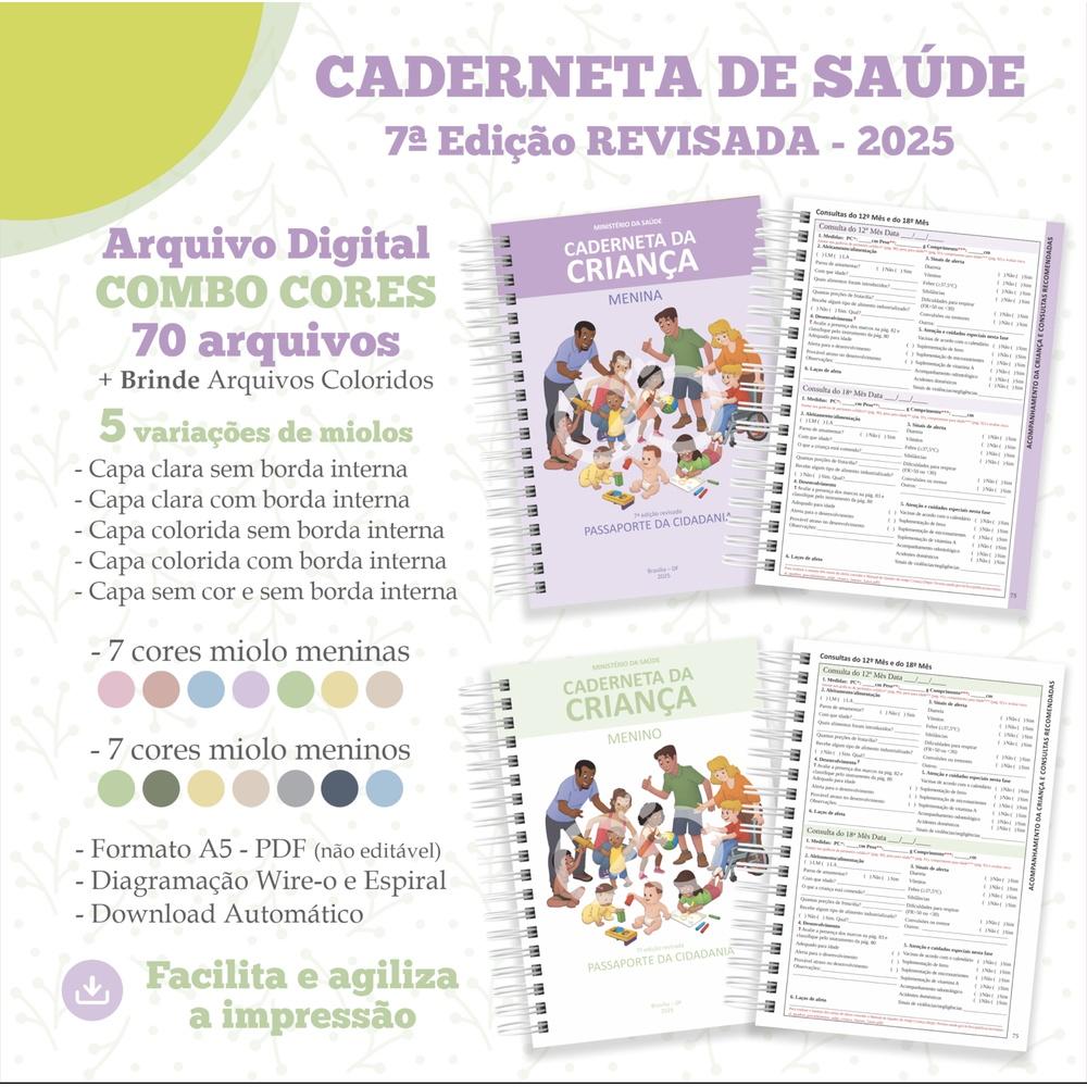 Kit Digital CADERNETA REVISADA 7 COMBO CLEAN 70 CORES CLEAN