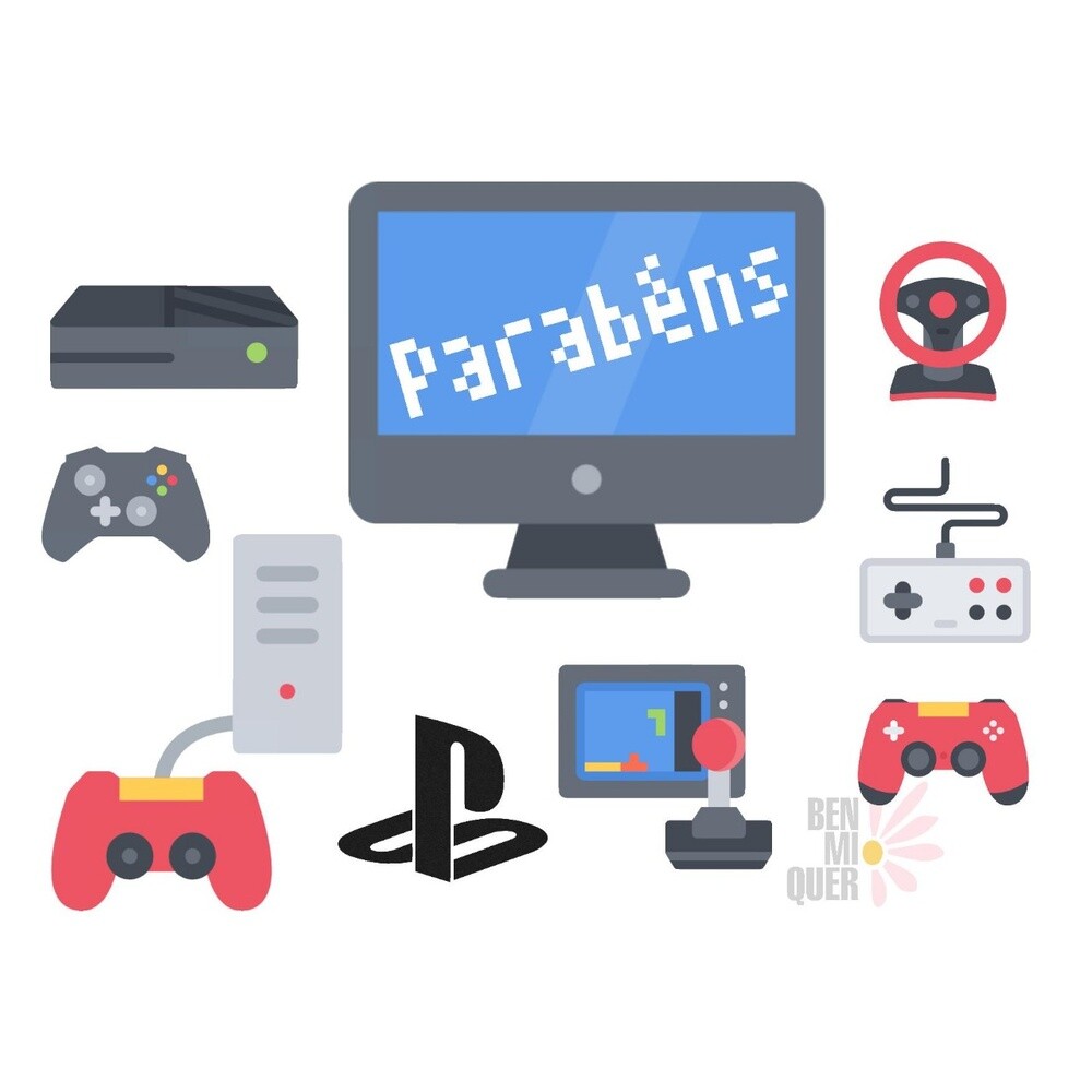 Topo de Bolo Gamer - Vídeo Game 26 Kits Digitais para Imprimir