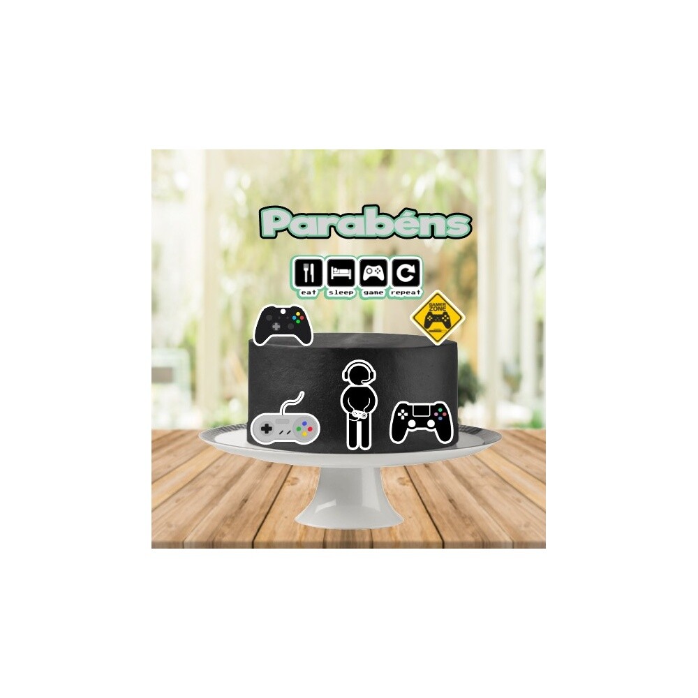 Topo de Bolo Gamer - Vídeo Game 47 Kits Digitais para Imprimir