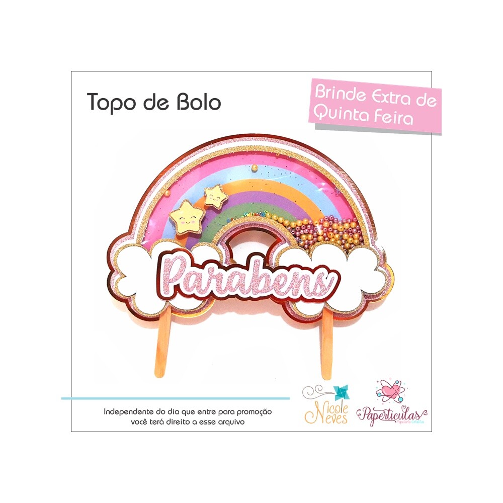Topo de bolo 20 - Arco Iris a