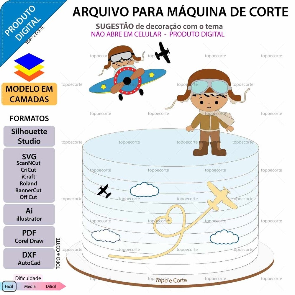Topo de bolo 33 - Aviador a