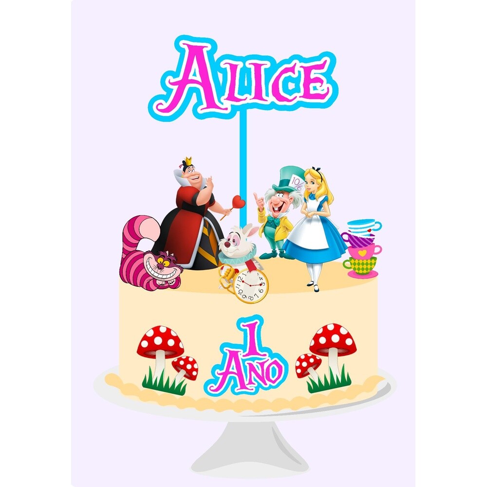 Topo de bolo 01 - Alice no Pais das Maravilhas a