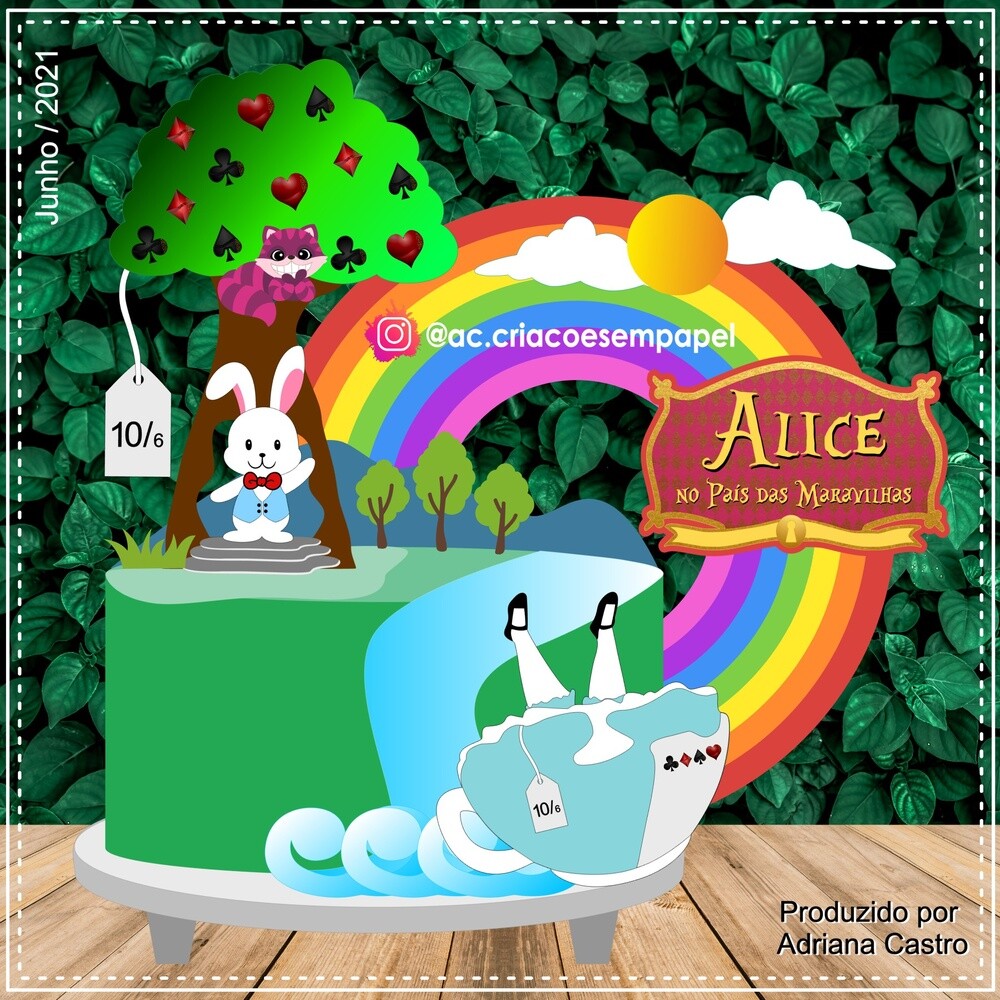 Topo de bolo 22 - Alice no Pais das Maravilhas a