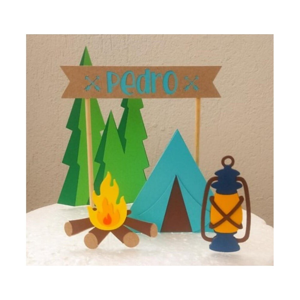 Topo de bolo 06 - Acampamento a