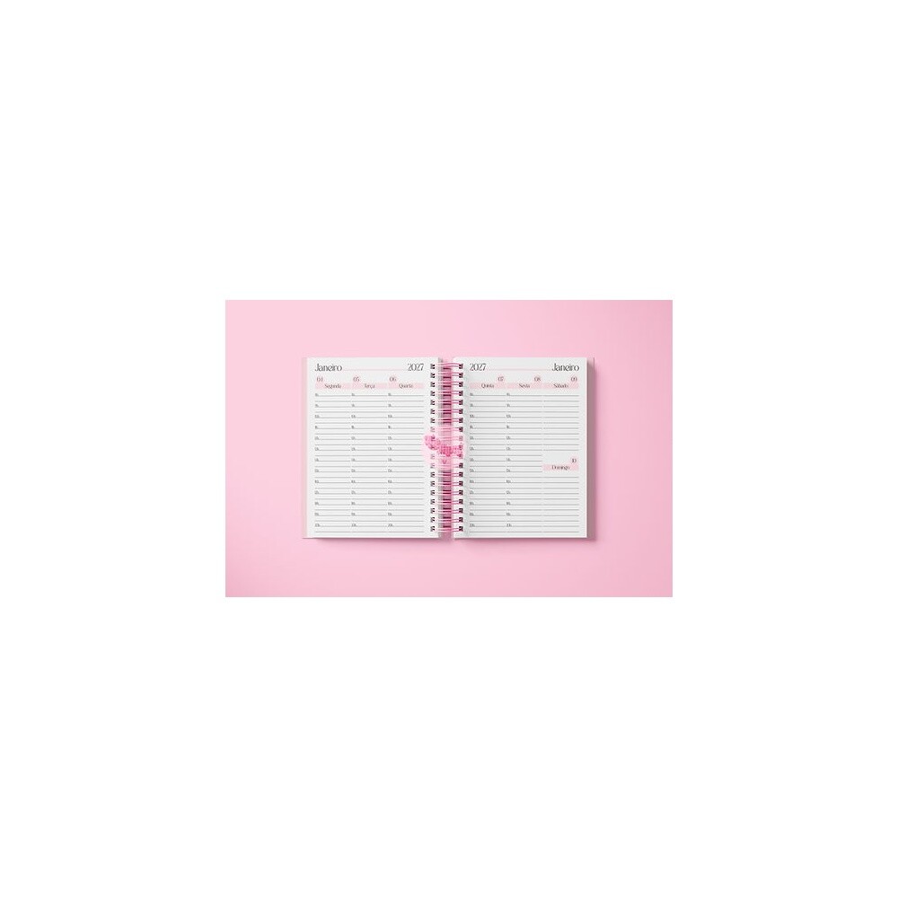 Miolo Agenda Rosa Visão Semanal Vertical 2027 - ThaMoní