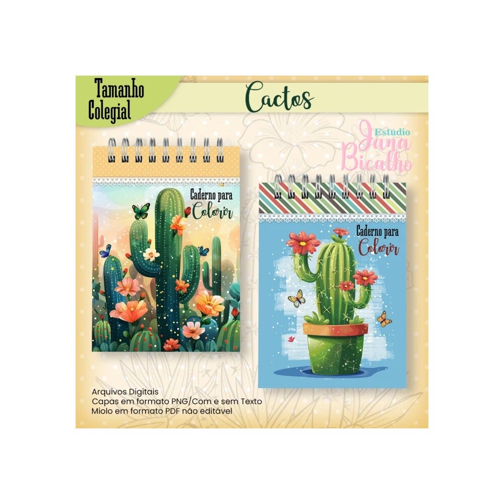 Arquivo Digital Caderno Colegial Para Colorir Cactos