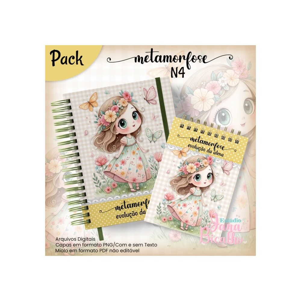Arquivo Digital Caderno Pautado A5+Bloquinho A6 Metamorfose N4